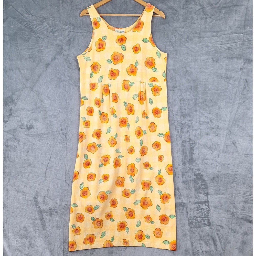 Vintage Fresh Produce Dress Medium 90s Floral Maxi Resort Vacation Beach Cottage